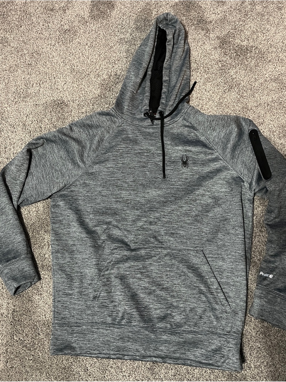 Spyder Men’s Heather Gray Pullover Fleece Lined Hoodie with Zipper on Sleeve M